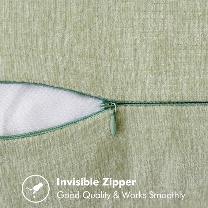 MIULEE Pack of 2 Summer Throw Pillow Covers 16x16 Inch Light Green Farmhouse Decorative Pillow Covers with Stitched Edge Soft Chenille Solid Dyed Pillow Covers for Couch Sofa Bed Living Room