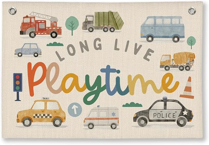 Playroom Car Wall Decor, Toddler Playroom Decor Hanging Linen Banner,Play Room Wall Decor for Nursery Nursery, 20x30 Inch