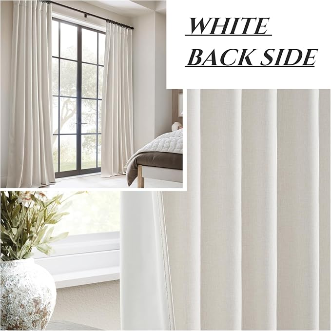 QJmydeco Complete Blackout Curtains 95 Inches Long, Custom Drapes for Sliding Glass Doors 2 Panels Sound/Draft/Cold/Warm Blocking Modern Living Room Long Kitchen Curtains (W50 x L95) Back Tab