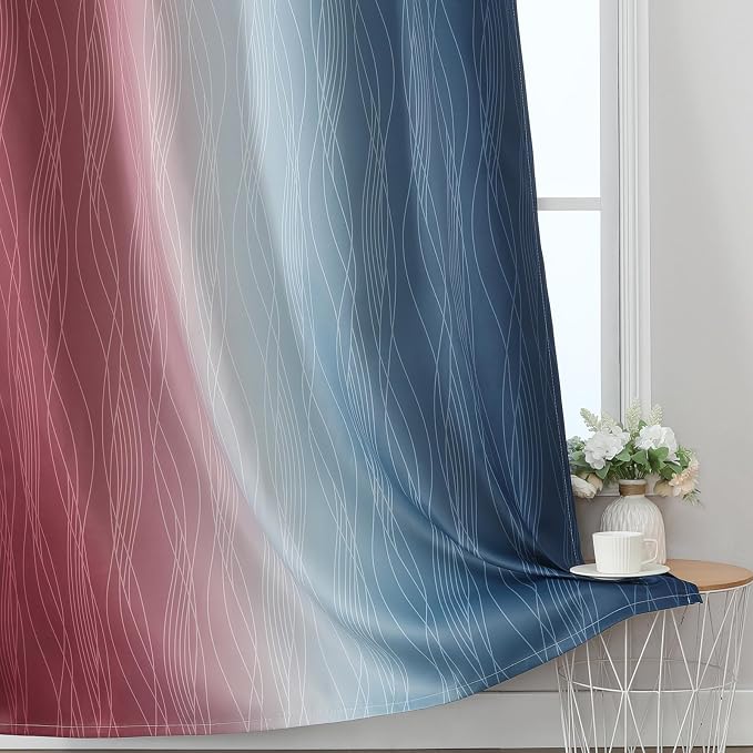 Estelar Textiler Navy Blue and Burgundy Red Ombre Blackout Curtains 54 Inch Length for Window, Room Darkening Thermal Insulated Energy Efficient Grommet Drapes for Bedroom,52x54 Inch,2 Panels