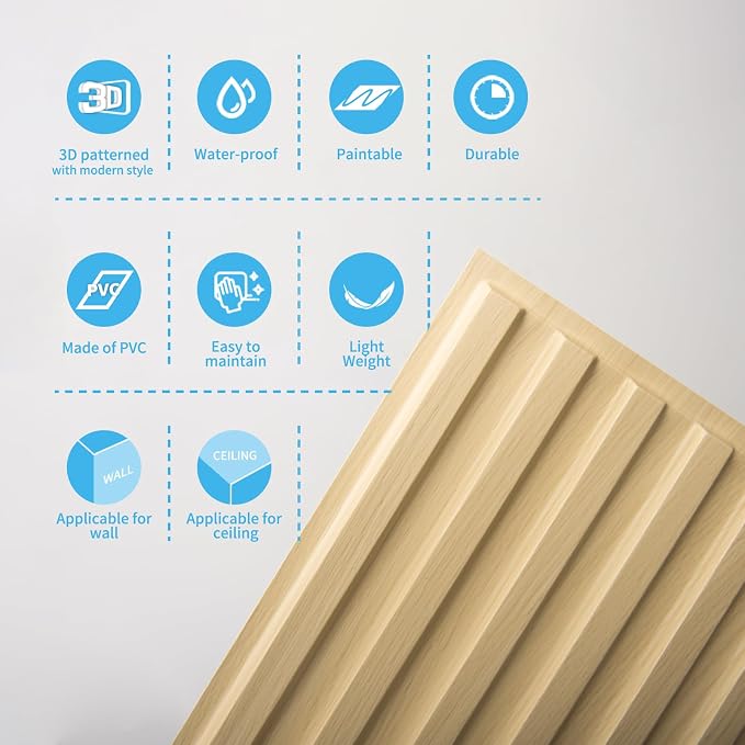Art3d 6-Pack Slat Design 3D Wall Panels for Interior Wall Decor, 2x4 FT PVC Decorative Drop Ceiling Tiles - Oak, 24 x 48in.