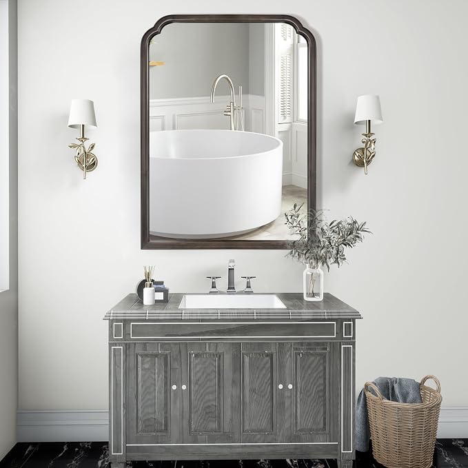 WallBeyond Wood Bathroom Mirrors for Wall Mounted, 28" x 40" Rustic Wood Frame Wall Mirrors Decorative for Living Room or Bedroom Vanity Mirror (Black)
