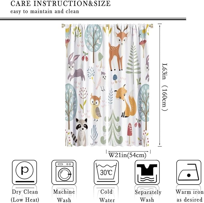 Nursery Safari Animals Curtains, Baby Boy Girl Kids Woodland Jungle Forest Lion Elephant Printed Curtains for Living Room Bedroom Window Drapes 2 Panel Sets42x63 Inch