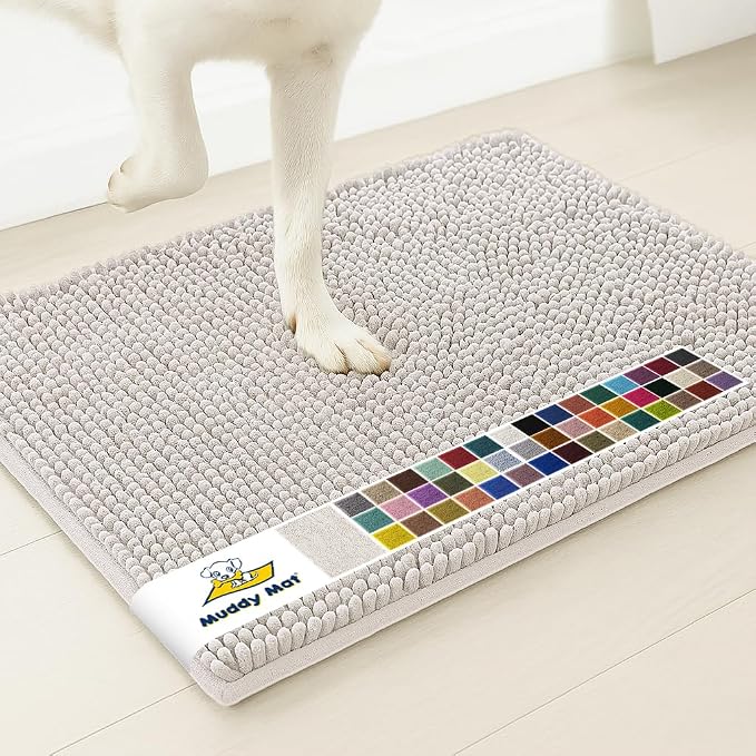 Muddy Mat® | Super Water Absorbent Door Mat Indoor, Microfiber Quick Dry Chenille Entryway Rug, Slip Resistant Front Door Mat, Indoor Mats for Entryway, Machine Washable Pet Rug, White 3ft x 3ft