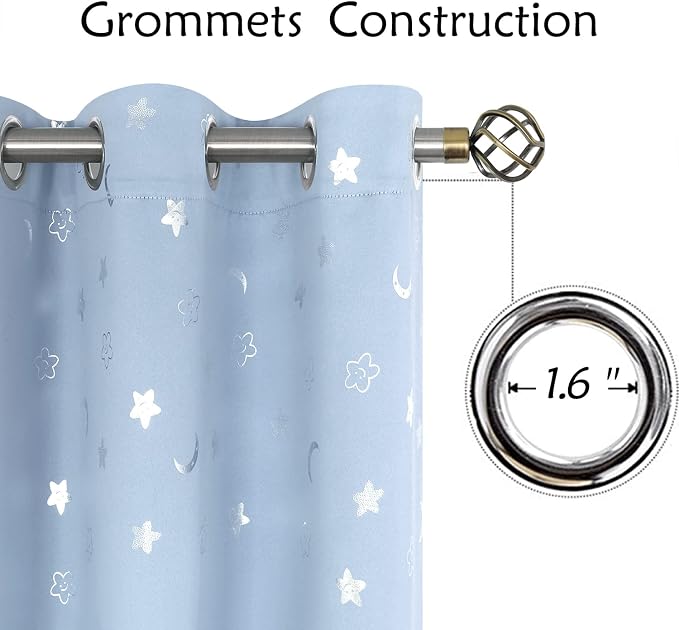 BGment Kids Curtains for Bedroom 84 Inch Length, Nursery Star and Moon Blackout Curtains for Boys, Decoration Thermal Insulated Room Darkening Window Curtains for Girls Babys, Spa Blue, 52 Wide