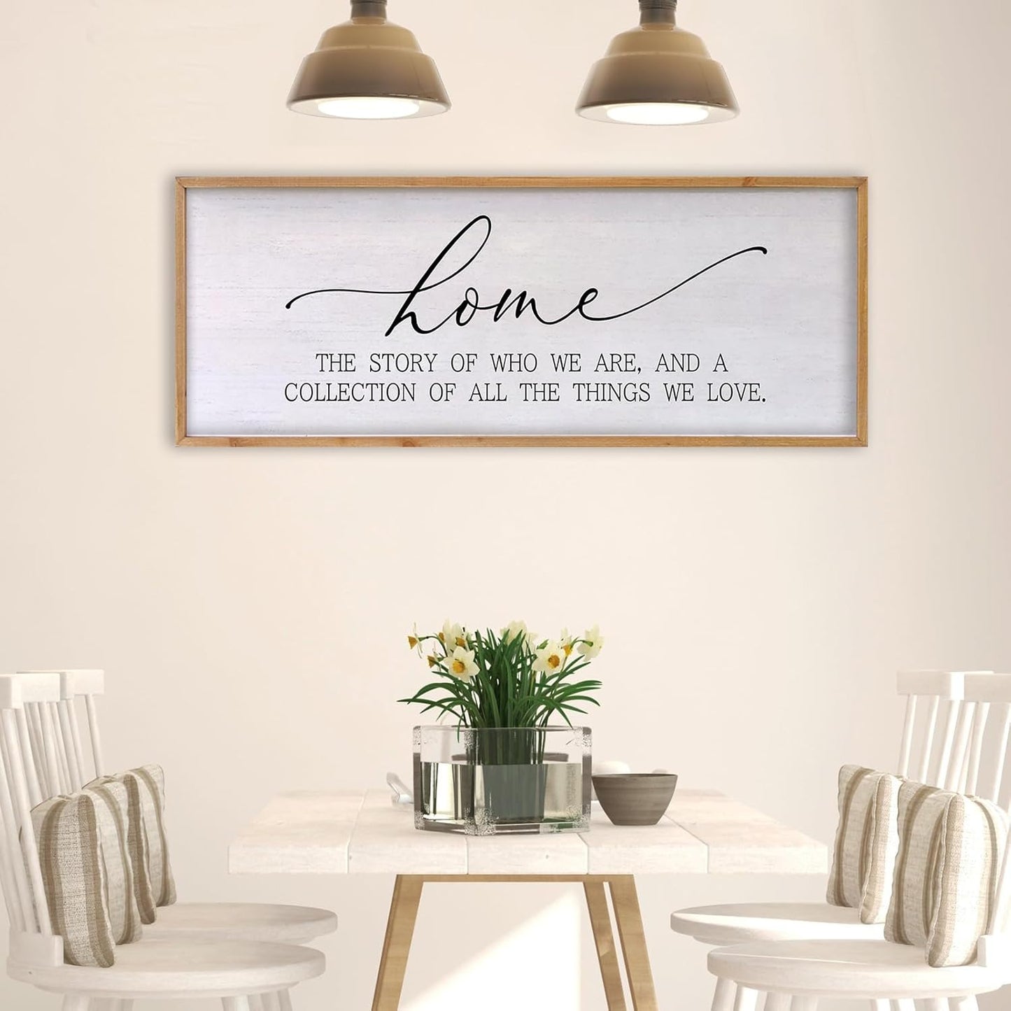 Home The Story of Who We Are Sign Farmhouse Family Wall Decor 32x12 Inch Plaque Wood Framed Art for Hanging (Wood)