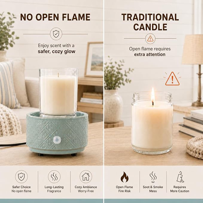 Wax Melt Warmer for Scented Wax,3-in-1Ceramic Wax Warmer Fragrances Candle Oils, Home Fragrance Burner,Electric Candle Warmer Perfect Christmas Gifts for Mom Women(Gree)