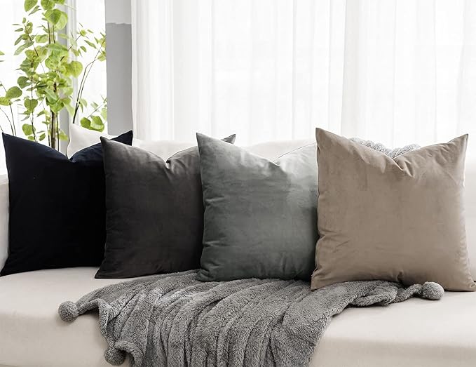 Stone Decorative Lumbar Velvet Throw Pillow Covers 24x24 inch Set of 2 with Zipper Luxury Soft Solid Square Cushion Covers Case for Sofa Couch Bed Living Room