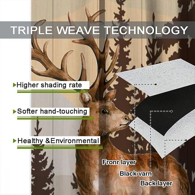 Bear Deer Blackout Curtains for Kitchen Vintage Country Hunting Cabin Wood Planks Forest Bear Footprints Deer Black Bear Bow and Arrow Wildlife Windows Treatments for Bedroom Living Room 63x63in