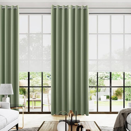 KOUFALL French Country Cottage Curtains,Blackout Sage Green English Countryside Garden Curtains for Bedroom Living Room,102 Inch Long by 104 in Wide