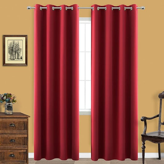 KOUFALL Curtains for Living Room,Black Out Curtain 96 Inches Long 2 Panel Set Red Blackout Decorative Window Treatments Thermal Curtains for Winter Insulated