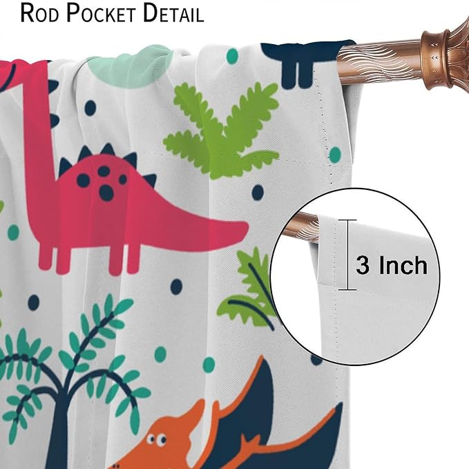 YCness Tropical Dinosaur Curtains for Boys Girls Children Nursery Playroom Room Decor Cute Colorful Cartoon Dino Art Printed Window Drapes Decor Fabric Set 2 Panel 42x54 Inch 80% Shading Rate