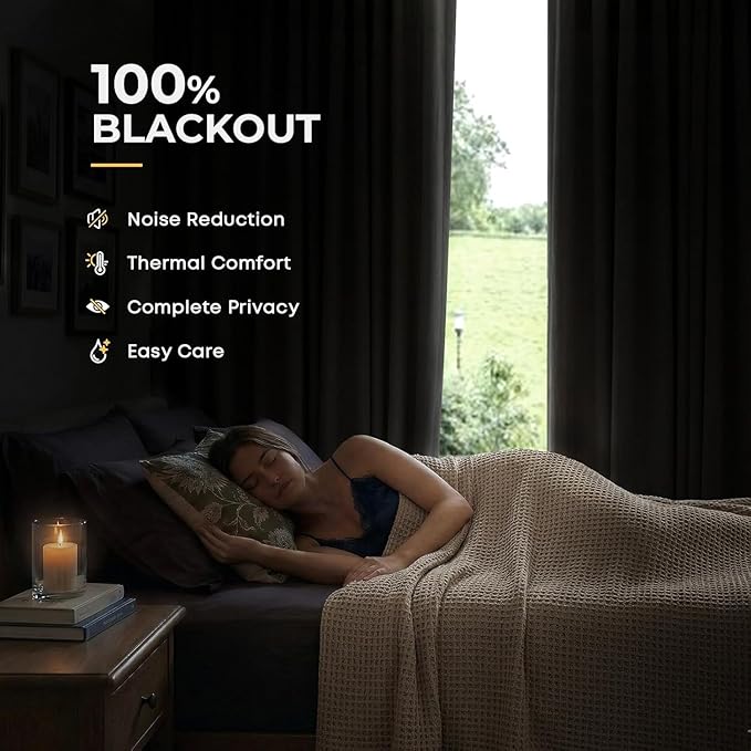 INOVADAY 100% Blackout Curtains for Bedroom, Cream Black Out Curtains 120 Inch Long, Clip Rings Linen Blackout Drapes, Thermal Insulated Room Darkening for Living Room, 2 Panels - W50xL120
