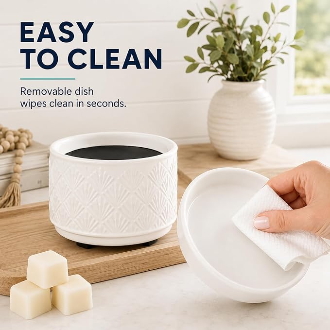 mocosa Ceramic Wax Warmer Wax Melt Warmer for Scented Wax 3-1 Electric Candle Warmer Home Fragrance Wax Burner for Mom Women(White-Fan Shaped)