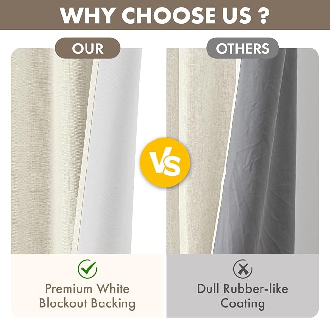 MIULEE 100% Blackout Linen Curtains for Bedroom 108 inches Long, Thermal Insulated Room Darkening Black Out Drapes for Living Room, Back Tab Rod Pocket, 2 Panels Set, 40 Wide x 108 Length, Ivory