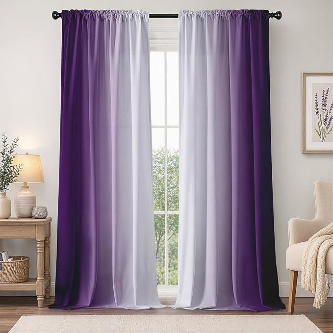 Purple Curtains 84 Inch Length for Living Room 2 Panel Set Purple and Grey White Window Treatment Curtains Lavender Ombre Gradient Light Filtering Curtains Modern Abstract Drapes