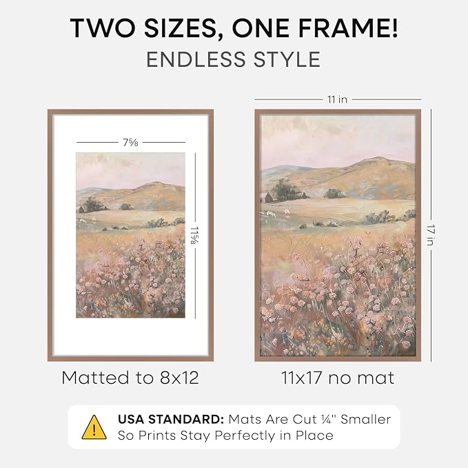 Homeforia 11 x 17 Picture Frame Mocha, High End Metal 11x17 Poster Frames with Mat 8x12 for Photo, 11 x 17 Mocha Frame Matted to 8 x 12 inch Print, 17x11 Thin Frame, Tempered Glass, Wall Kit, Set of 1