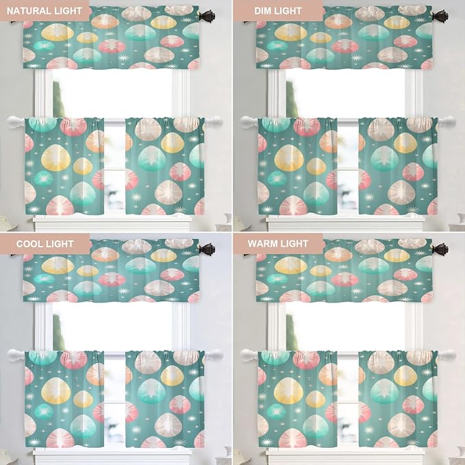 Shrahala Easter Eggs Stars Tier Curtains for Kitchen Windows, Colorful Easter Egg Pattern Window Curtain Panels Multilayer Polyester Blackout for Living Room Bathroom 2 Pack 26 x 24 in