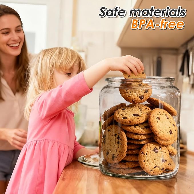 Masthome 1 Gallon Glass Cookie Jar with Airtight Lid, Large Clear Glass Storage Canister, Wide Mouth Food Storage Container for Pantry, Kitchen, Flour, Sugar, Pasta, Cookies, Candy, Dog Treats