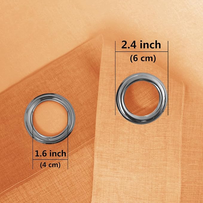 DWCN Ombre Faux Linen Sheer Curtains - Extra Long Gradient Semi Voile Light Filtering Grommet Top Bedroom and Living Room Curtains, 52 x 102 Inches Long, 2 Panels, Sunset Orange