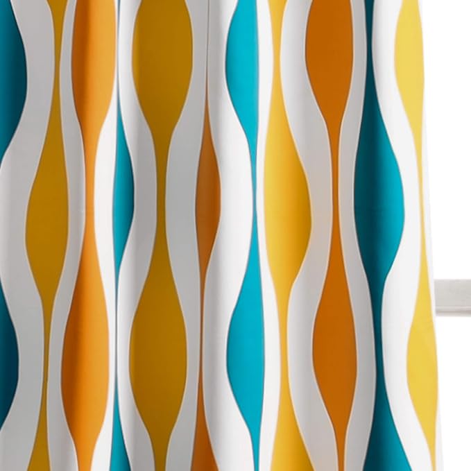 Lush Decor Mid Century Geo Light Filtering Window Curtain Panel Pair, 95" Long x 52" Wide, Turquoise & Orange