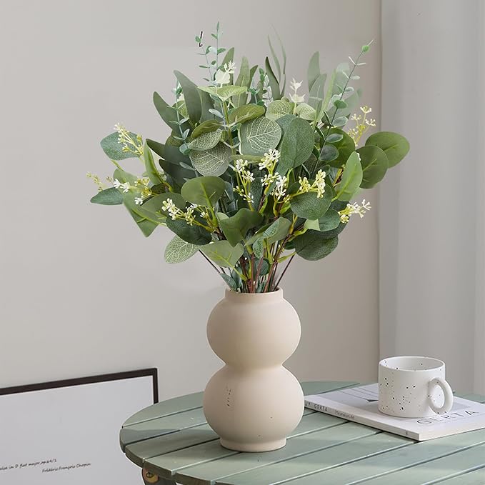 Coreland 120 Pcs 4 Kinds Mixed Eucalyptus Leaves Stems Bulk Artificial Silver Dollar Leaves Picks Dried Eucalyptus Bundle Faux Spray for Wedding Vase Bouquet Floral Arrangement