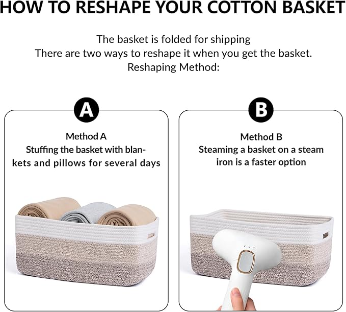 MiniArk Large Storage Baskets for Shelves, Closet Organizers Bins for Clothes Blanket Towels, Baby Nursery, Toy Baskets Box, Woven Rope Baskets, 17 x 13 x 7.5”, 2 Packs Gradient Brown