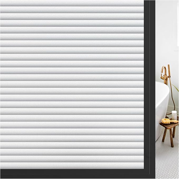rabbitgoo Window Privacy Film Frosted Glass Film for Bathroom, Non Adhesive Static Cling Removable Window Sticker for Glass Door, Anti-UV Opaque Coverings, Blinds Pattern 0.79" Wide, 23.6" x 78.7"