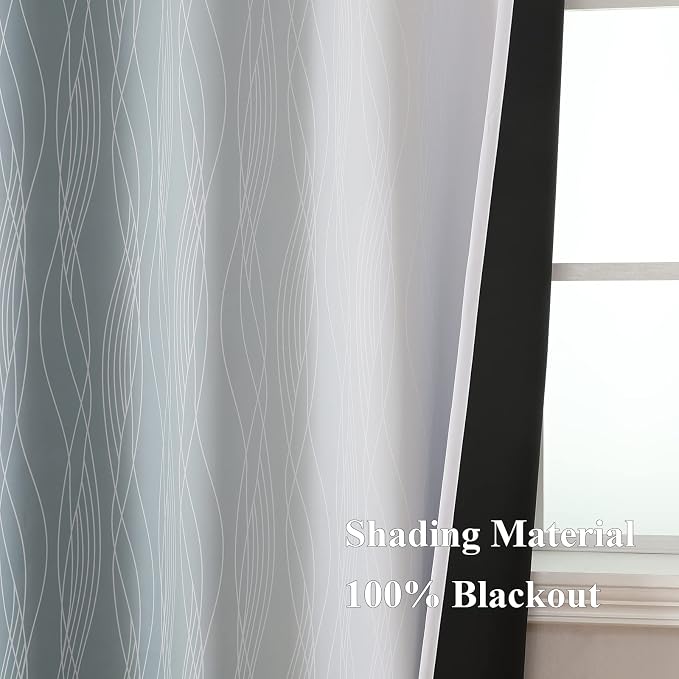 Estelar Textiler Stone Blue and Greyish White Blackout Curtains 63 Inch Length 2 Panels Set, Room Darkening Grommet Ombre Curtains for Bedroom, Thermal Insulated Light Blocking Gradient Drapes,52Wx63L