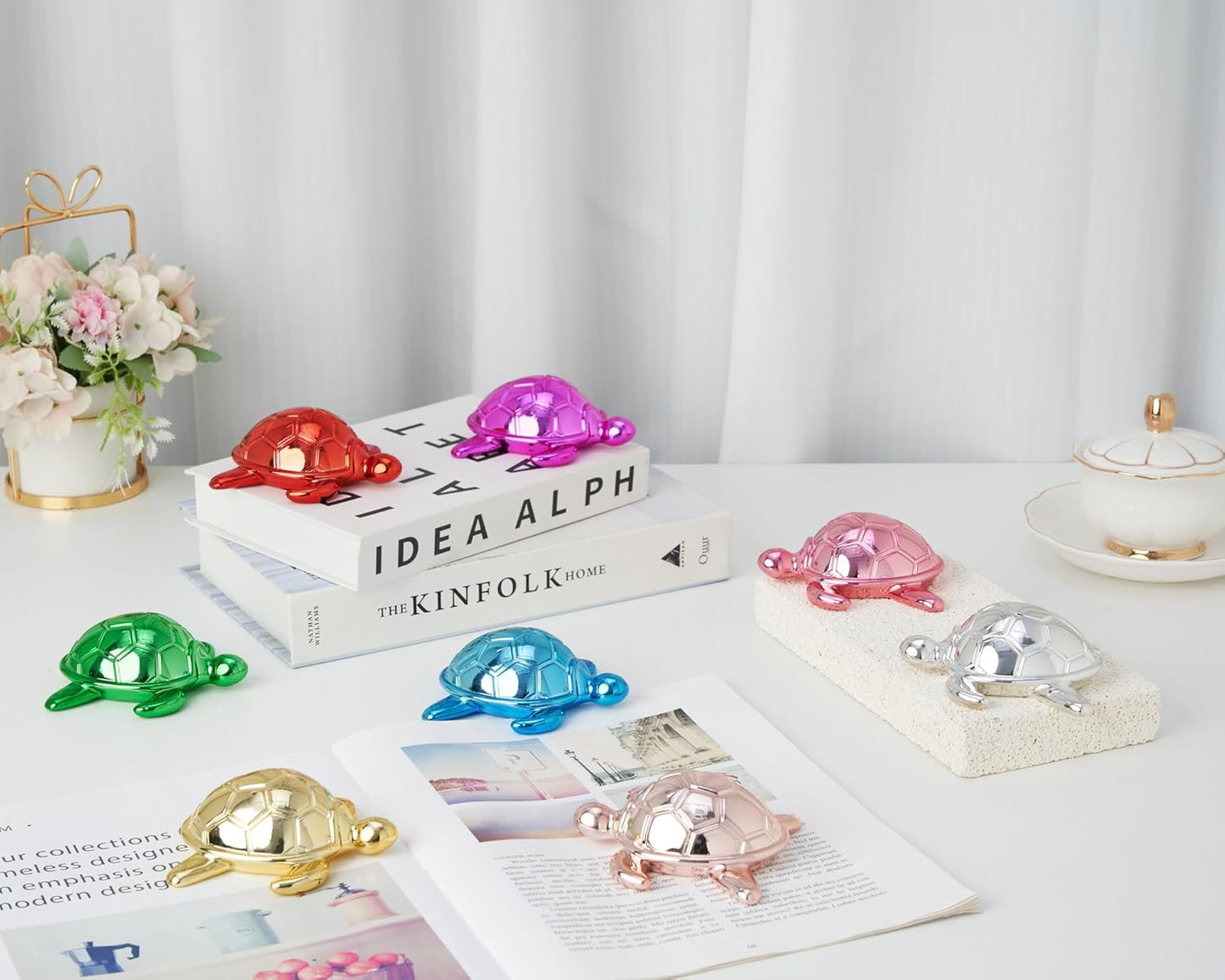 Small Sea Turtle Statue 4 inch Shiny Gold Accent Knick Knacks Paperweight for Bathroom Home Office Shelf Desk Table Decor, Cute Sea Turtle Gifts for Women