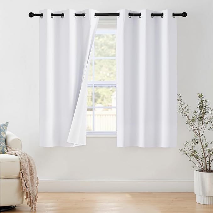 NICETOWN 100% Blackout Window Curtain Panels 68 inch Length for Bedroom, Set of 2, Snow White, 42 inches Wide, Thermal Insulated Drapes