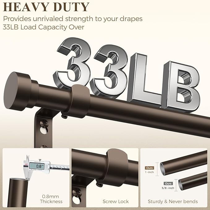 HEI! DEAR Bronze Curtain Rods 18 to 60 Inch(1.5-5ft),1 Inch Heavy Duty Curtain Rods,Adjustable Curtain Rod Set,Modern Decorative Drapery Rods,Telescoping Window Curtains Rods 18-60",Antique Bronze