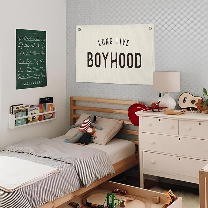 Long Live Boyhood Banner, Boys Room Decor, Vintage Banner Wall Hanging Flag Decor for Toddler Boy Room Nursery Playroom 20x30