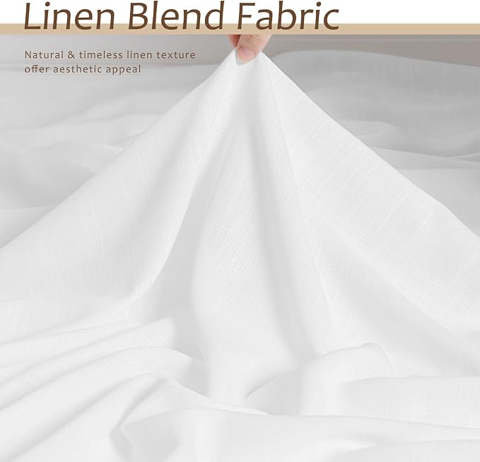 Aersas White Linen Curtains for Living Room 2 Panels Back Tab Light Filtering Semi Sheer Linen Drape Neutral Country Rustic Farmhouse Boho Curtain 40x96