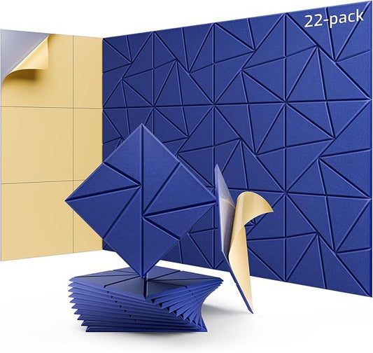 22 Pack Acoustic Panels, Sound Proof Foam Panels for Walls, Self-Adhesive High Density Soundproof Wall Panels, 12" X 12" X 0.4", Sound Absorbing Panels for Home, Studio, Office (Blue)