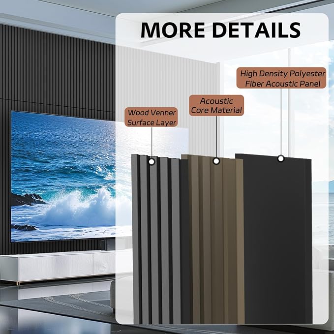RITOLLO 4 Pack Wood Panels for Wall - 47.2"×23.6" Wood Slat Acoustic Panels for Wall, Soundproof Panels, 3D Fluted Panels for Interior Wall Decor (Matte Black)