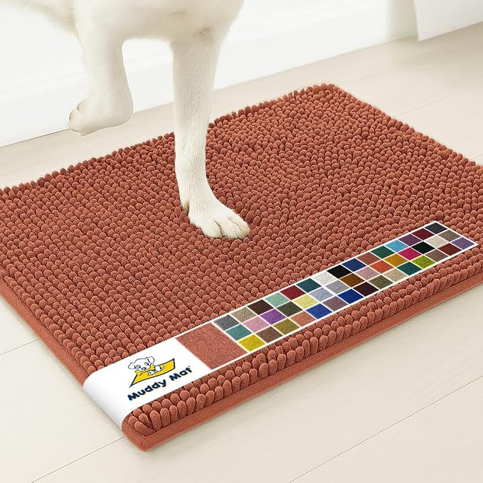 Muddy Mat® | Super Water Absorbent Door Mat Indoor, Microfiber Quick Dry Chenille Entryway Rug, Slip Resistant Front Door Mat, Indoor Mats for Entryway, Machine Washable Pet Rug, Orange 3ft x 8ft