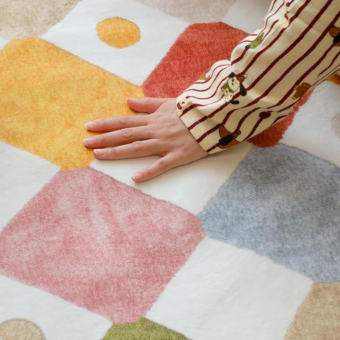 jinchan Macy 3x5 Area Rug for Kids Room Modern Colorful Checkered Diamond Nursery Rug Indoor Washable Soft Non Slip Carpet for Playroom Classroom Bedroom Dorm Daycare Living Room Circus on Cream
