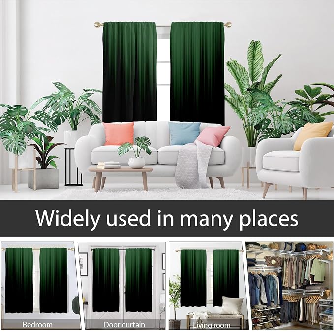 AAtter Green and Black Ombre Window Curtains, 2 Panels, 42" W x 63" L | Modern Rod Pocket Drapes, Dark Abstract Striped Style, Cool Anime Design, Trendy Gradient Bedroom Decor for Men