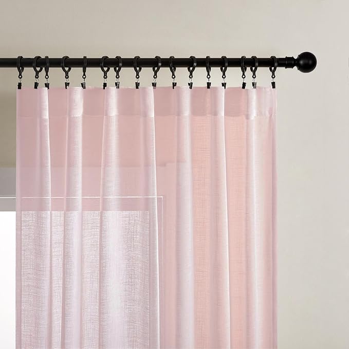 Joydeco Sheer Curtains for Living Room, Beige Curtains 90 Inches Long 2 Panels Set, Window Curtains Privacy Assured with Light Filtering(W52 x L90 Inch,Tapioca)