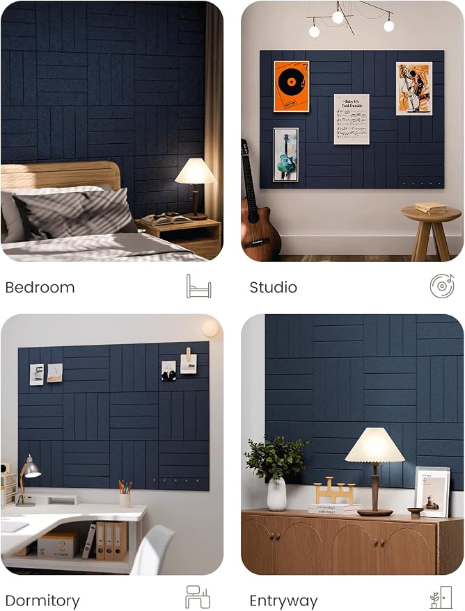 Fluxynara Large Felt Bulletin Board 48" x 36" Cork Board Alternative-12 Pack with 64 Safe Removable Adhesive Tabs, Cork Boards for Walls Cork Board for Home Office Classroom Pin Board-Carbon Blue