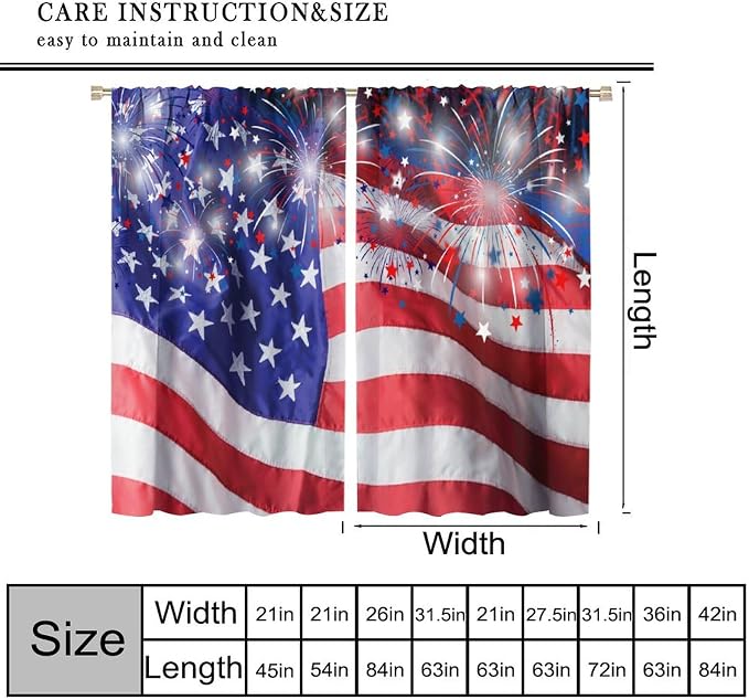 American Flag Blackout Curtain,4th of July Independence Day Home Decor Drapes for Bedroom Living Room Kitchen Window Treatment 2 Panels Set Total Size 42" W X 54" L Inch