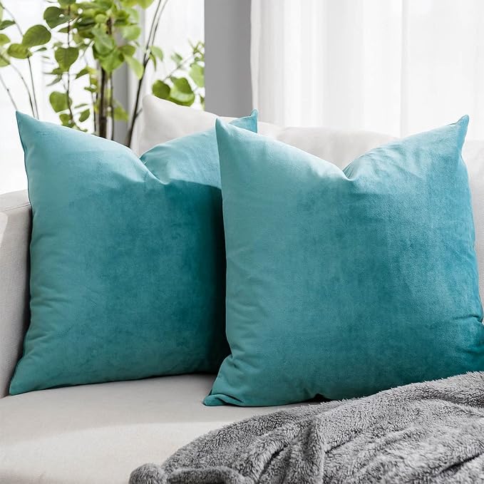 Seafoam Couch Velvet Throw Pillow Covers 24x24 inch Set of 2 with Zipper Decorative Luxury Soft Solid Rectangle Cushion Covers Case for Sofa Bed Living Room Car