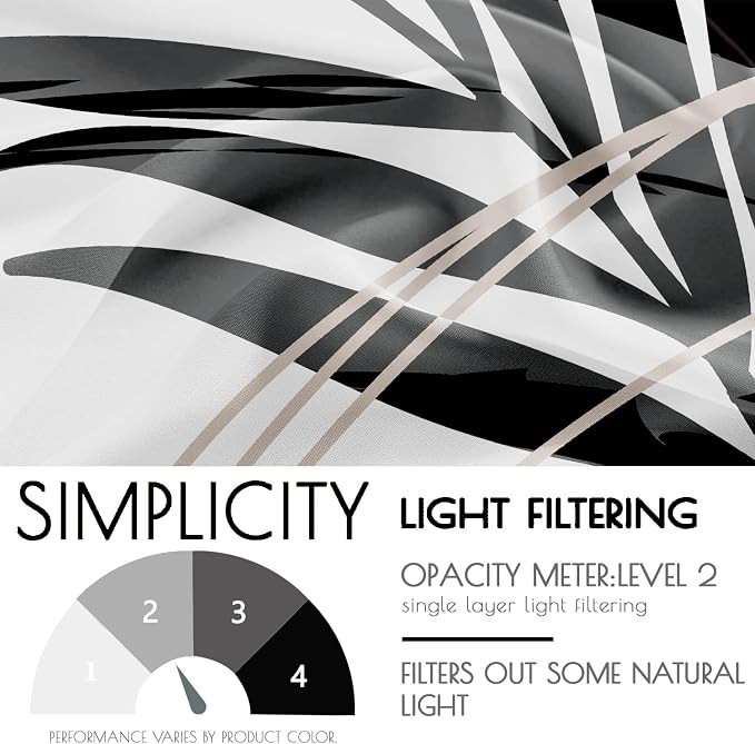 Boho Mid Century Black and White Living Room Curtains, 84 Inch Modern Arch Sun Leaves Light Filtering curtains for Dining Room, Black Gray Abstract Geometric Line Bedroom Curtain, Home Decor, 2 Panels