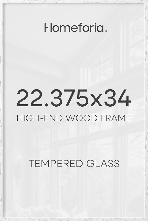 Homeforia 22.375x34 White Wood Puzzle Frame, High End Oak 22.375 x 34 Frames without Mat, Wooden 34x22.375 Hanging Picture Frames for Wall, 22.375by34 Poster Frames, Tempered Glass, Wall Kit, Set of 2