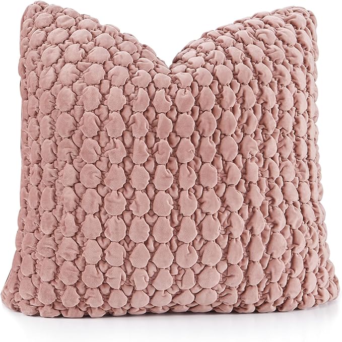Pillow Cover 24x24 1 Piece Velvet Euro Sham Decorative Farmhouse Pillowcase Boho Square Cushion Covers Soft Bubble Texture for Couch Sofa Bed Bedroom Car Living Room，Pink