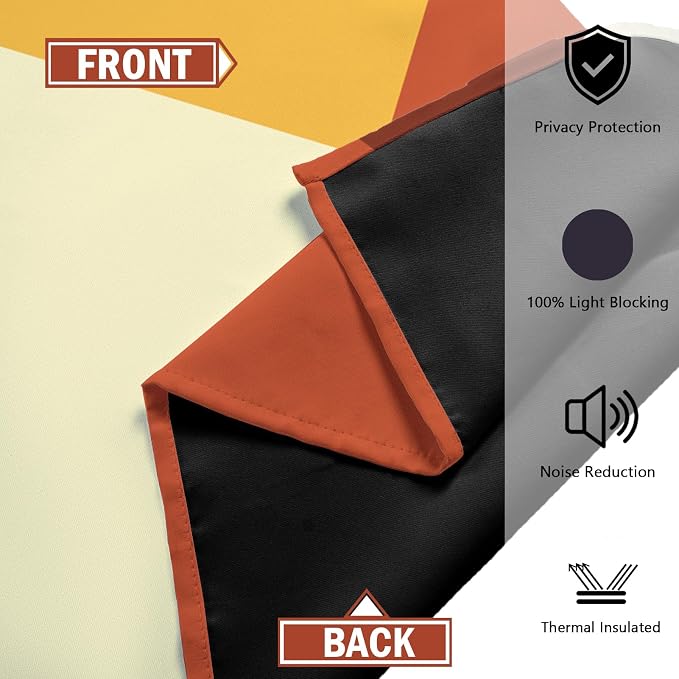 Tyrot Rust Burnt Orange 100% Blackout Curtains for Bedroom 63 inch Long 2 Panels Set Modern Abstract Geometric Black Out Curtains Insulated Room Darkening Window Drapes for Living Room, 52Wx63L