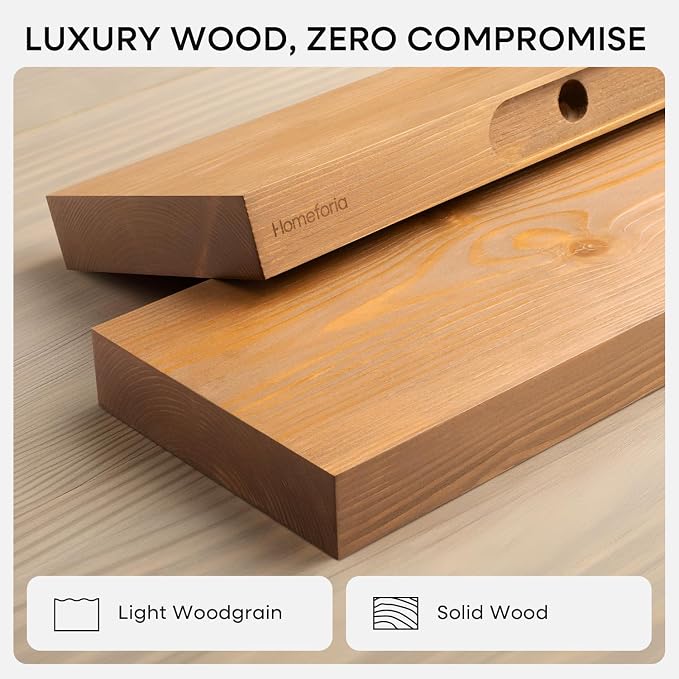 Homeforia 36 inch Golden Oak Floating Shelf, High End Solid Real Wood 36inch Small Floating Shelves for Wall Mounted, Oak Wooden 36in Floating Shelves, Heavy Duty Bracket, 36 X 6.5 X 1.75 in, Set of 4