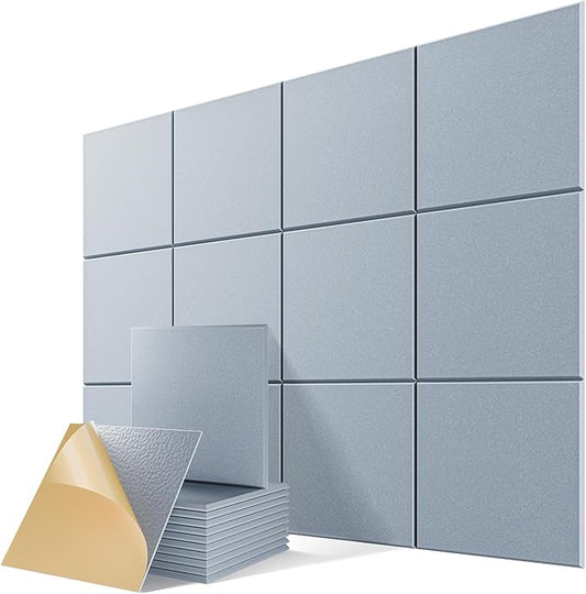 12 Pack Self-Adhesive Acoustic Panels, 12" X 12" X 0.4" High-Density Sound Proof Foam Panels for Walls, Soundproof Wall Panels for Home & Office (Smoke Gray)