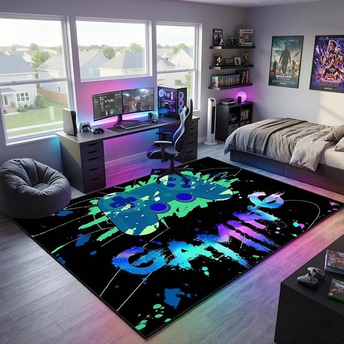 Game Controller Area Rug for Boys Large Video Gaming Carpet Children Gamer Rugs for Bedroom Boys Teen Printed Gamepad Play Carpet Decor Throw Decorate Doormats 3'x4'